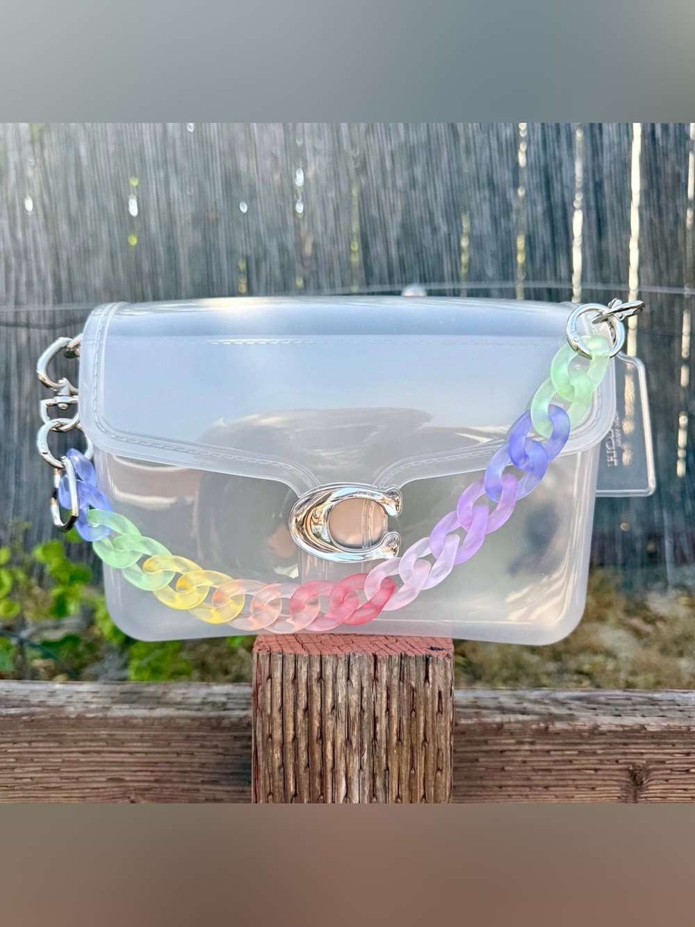 Novelty Strap| Bag Strap| Frosted Rainbow Acrylic Chain Link| Heart Shape